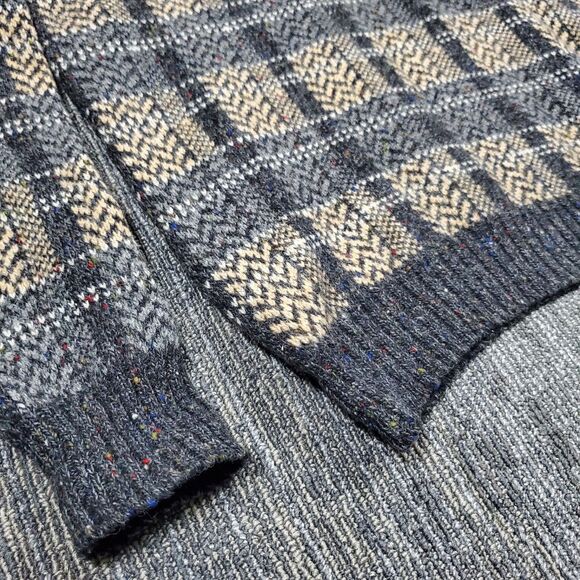 VTG 70s McGregor Geometric Plaid, Grandpa, Preppy, Wool Sweater *XL* Knit - Picture 5 of 10